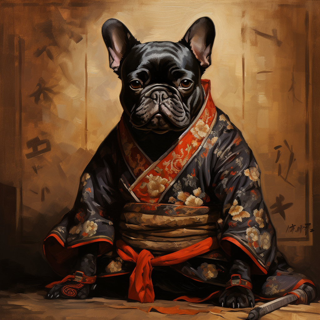 Adorable French Bulldog in Samurai Outfit Painting