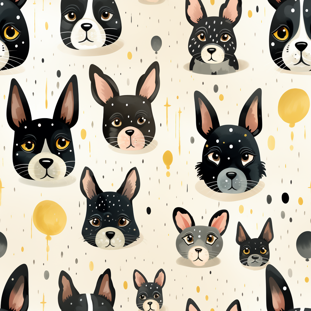 Adorable French Bulldogs with Cartoon Dot Drawing