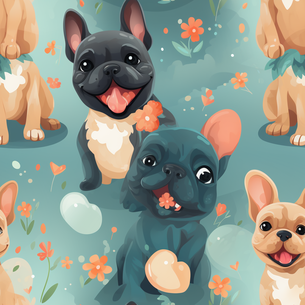 Cartoon French Bulldogs with Smiley Faces