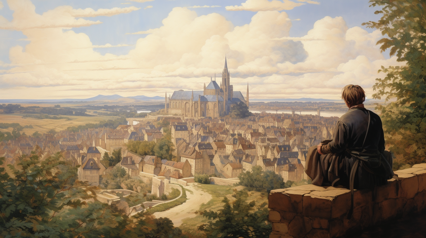 Illustration of a young builder overlooking a distant town