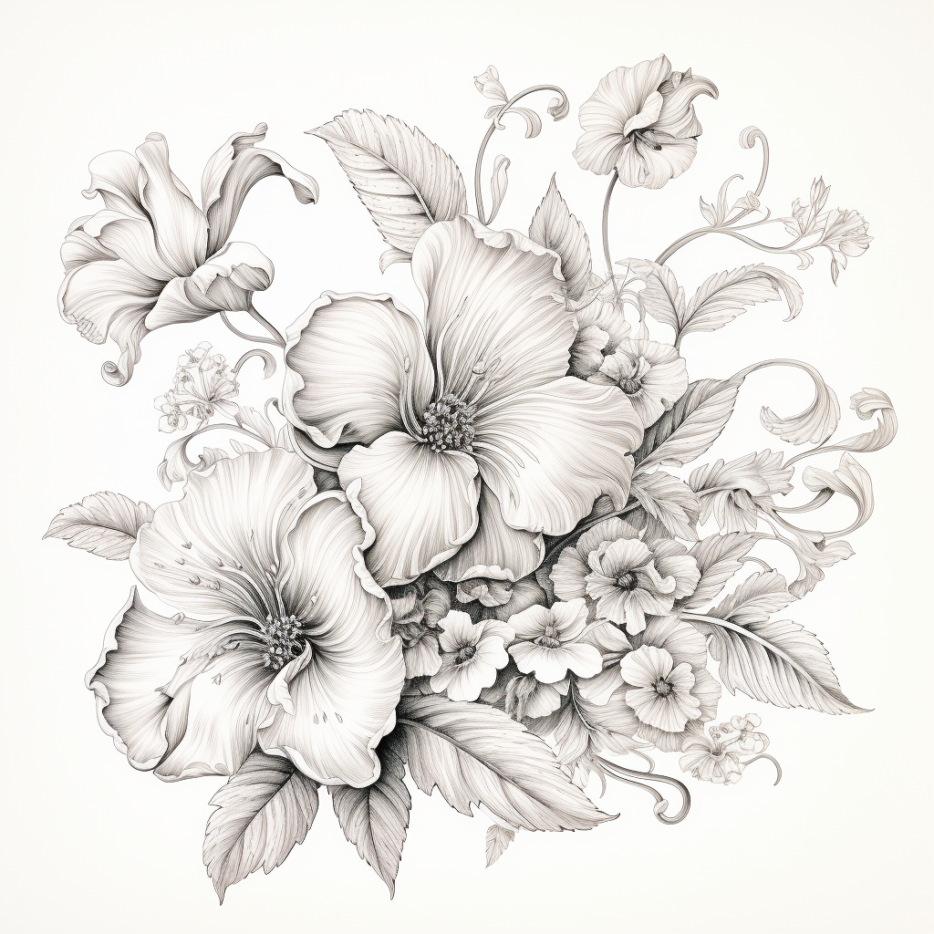 Delicate French Floral Line Drawing