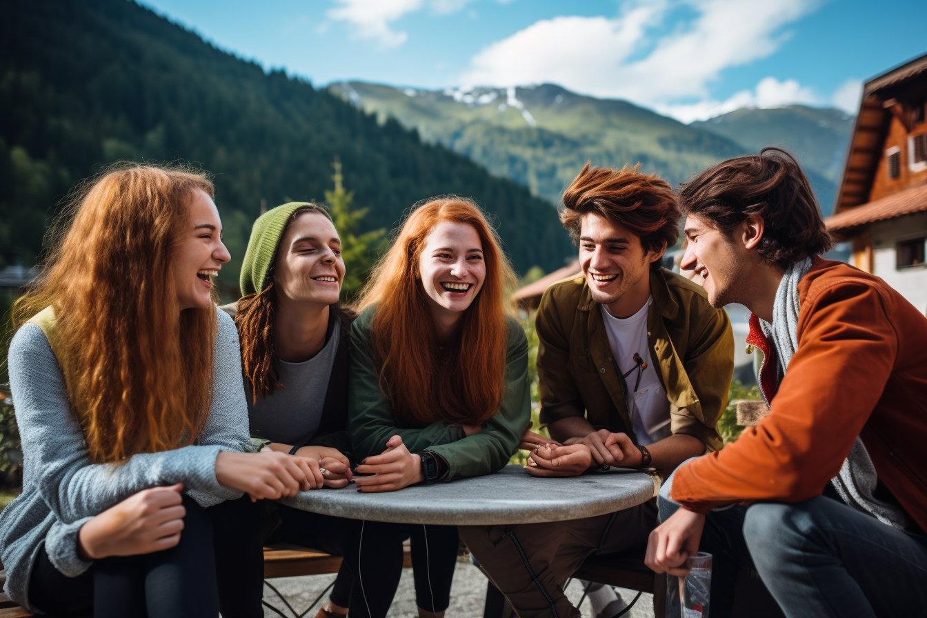 Group of trendy French students enjoying the countryside