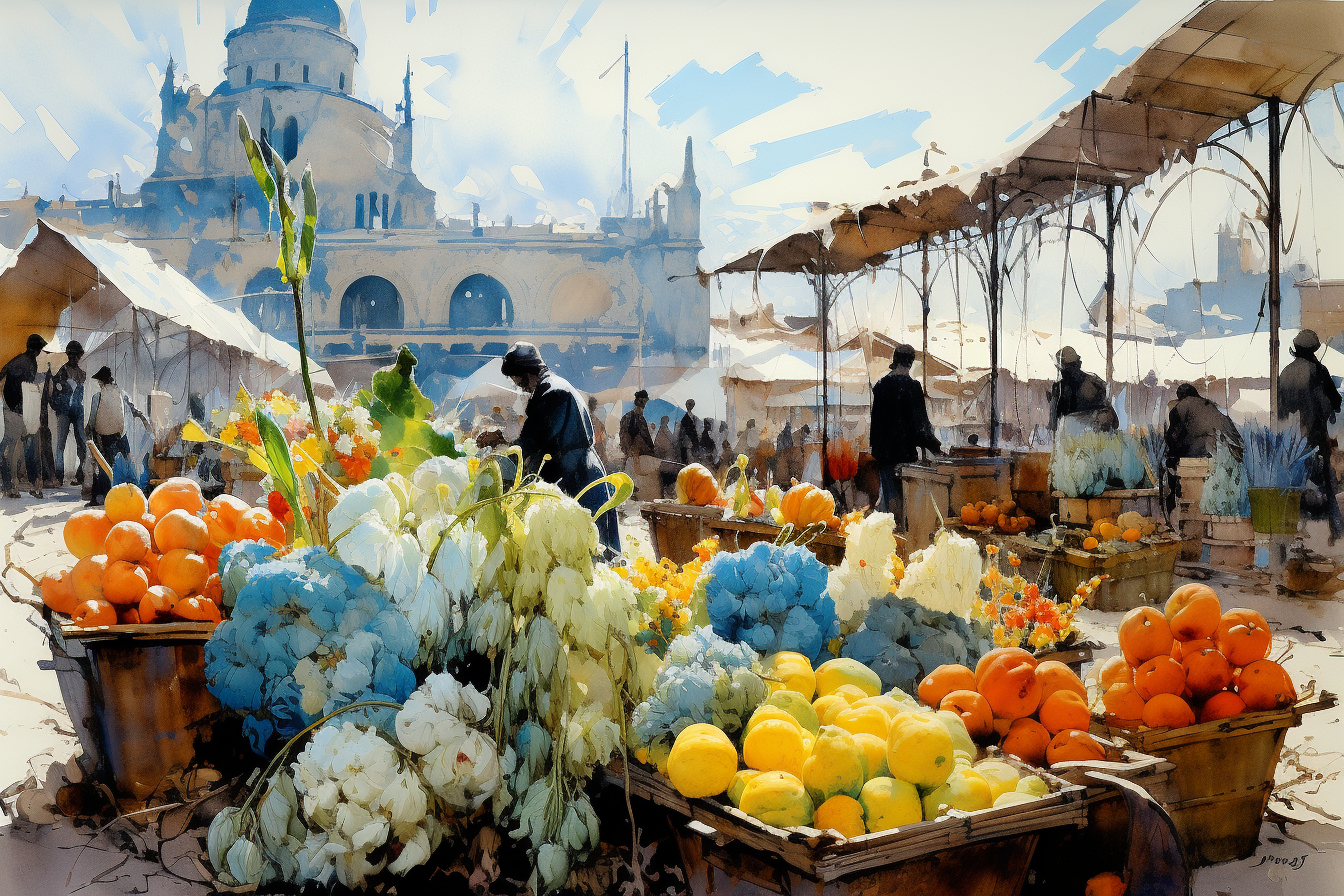 Colorful French Market with Fresh Produce