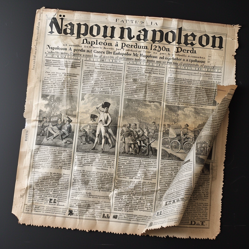 French newspaper with Napoleon defeated headline