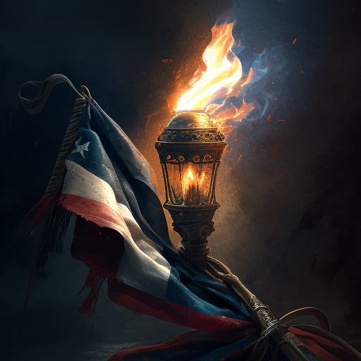 Flags, torches, fire, and smoke during the French Revolution