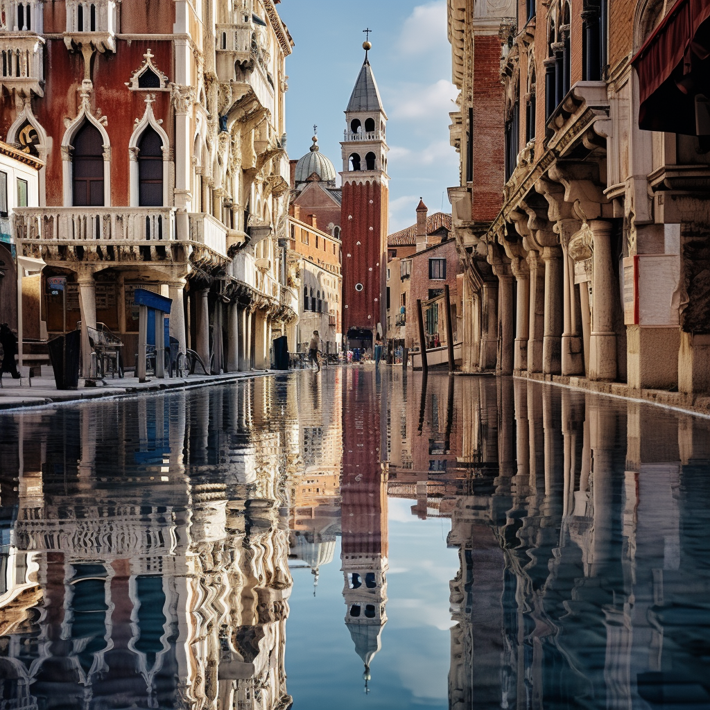 Vibrant reflection of frenetic Venecia atmosphere