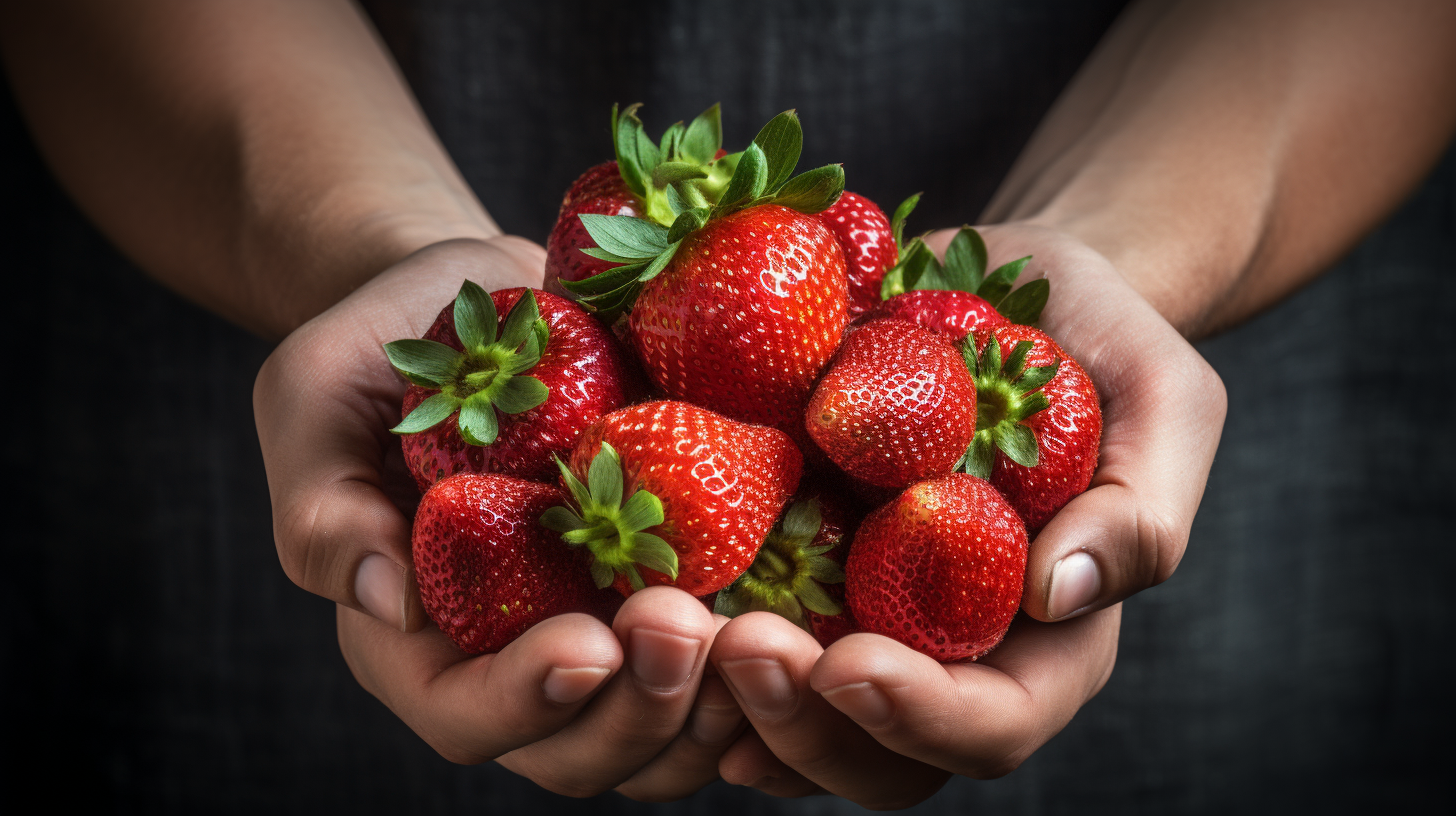 Hands holding fresh strawberries