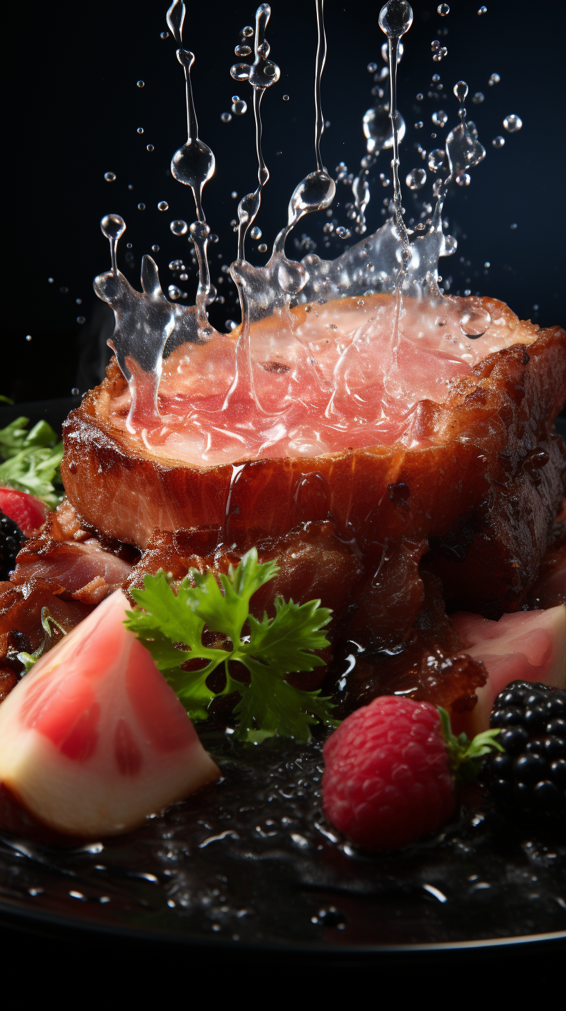 Fresh black pig ham with water splash