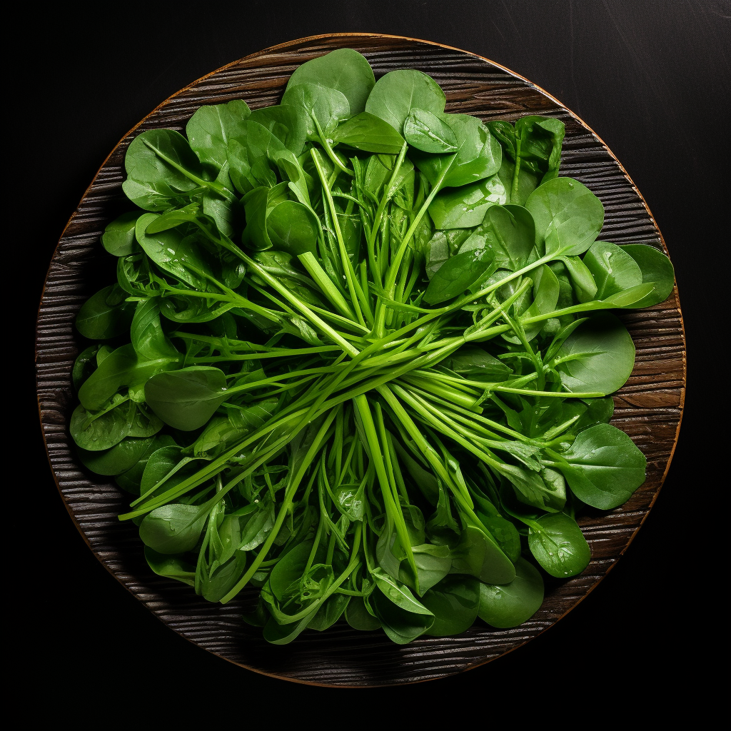 Fresh Water Spinach on Black Plate