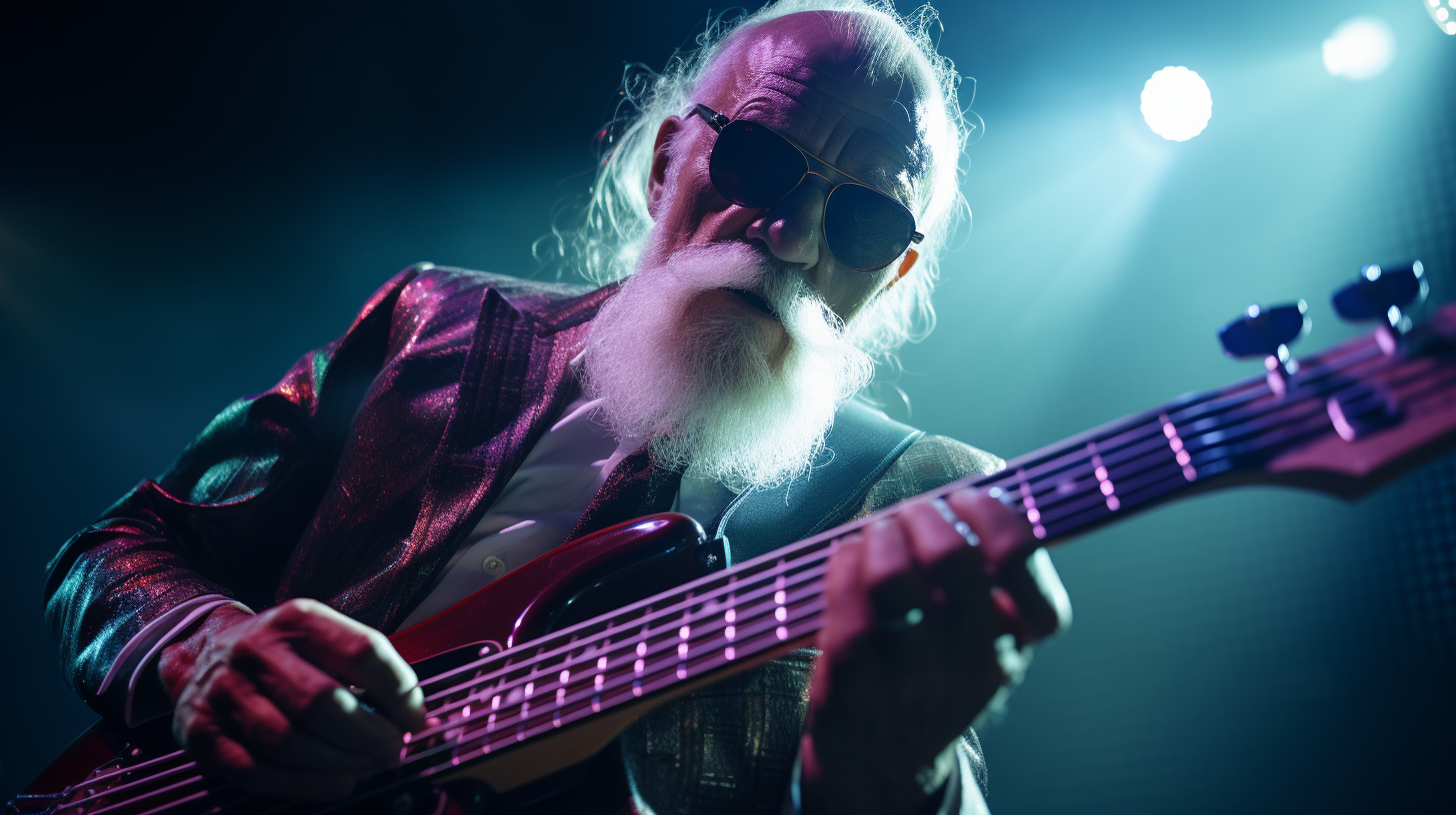 Sigmund Freud playing bass guitar with Pink Floyd