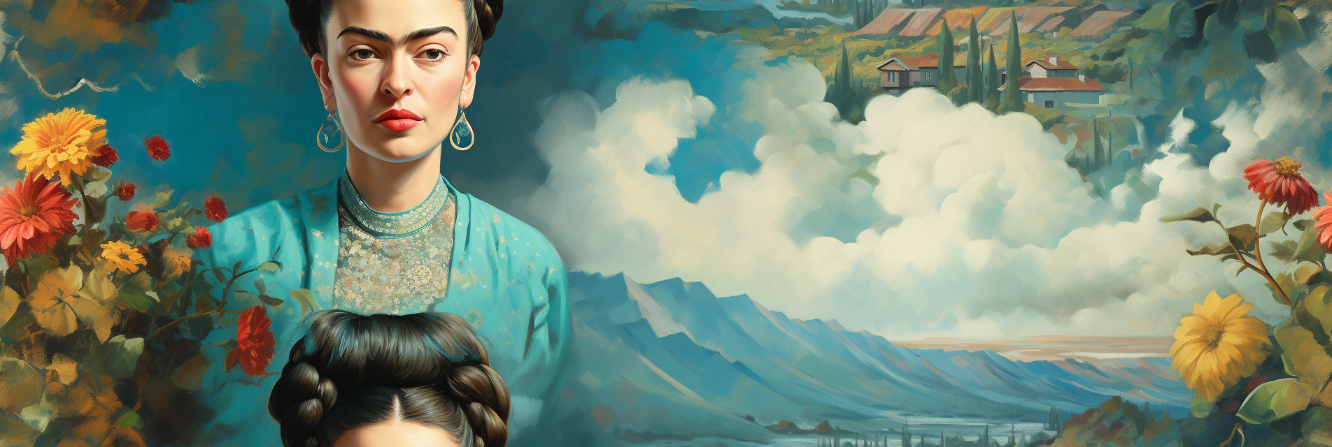 Frida Kahlo in Rustic Naturalism with Blue House