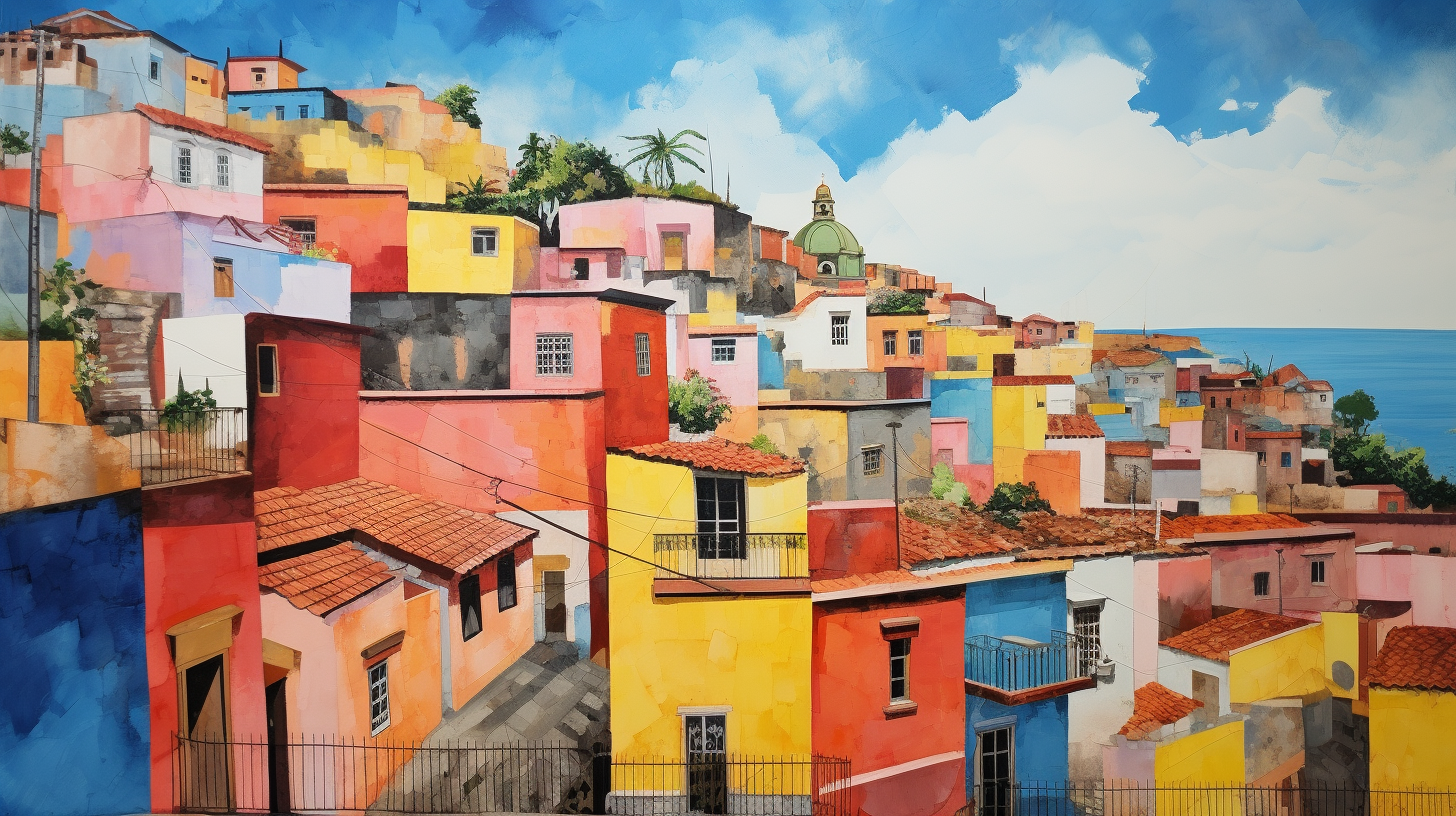 Watercolor painting of colorful Pelourinho, Salvador