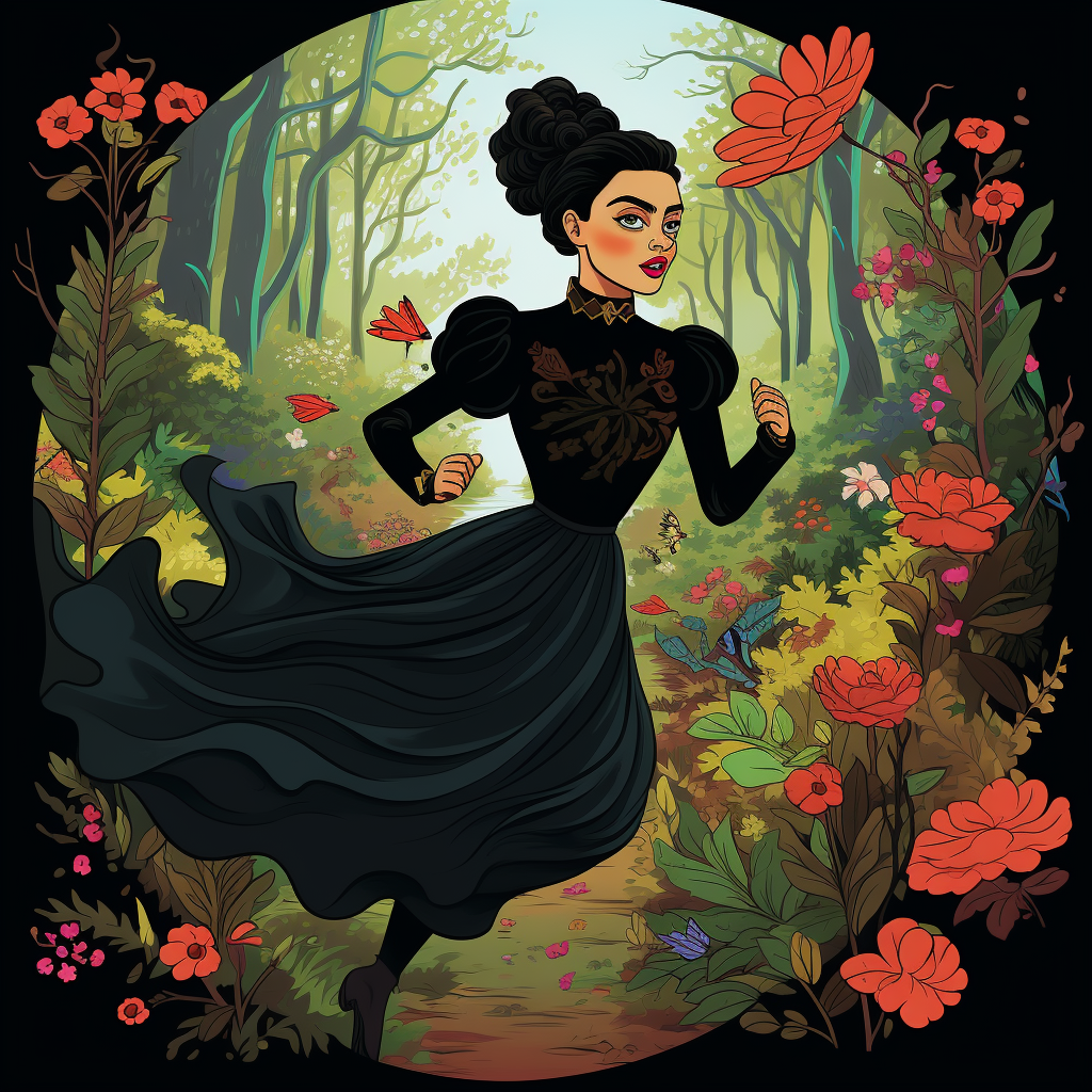 Frida Kahlo running with flowers