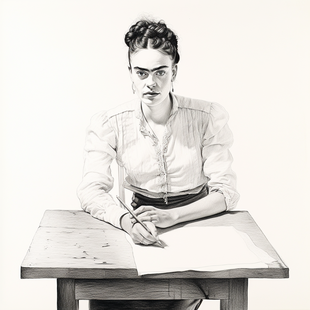 Frida Kahlo Sitting at Table