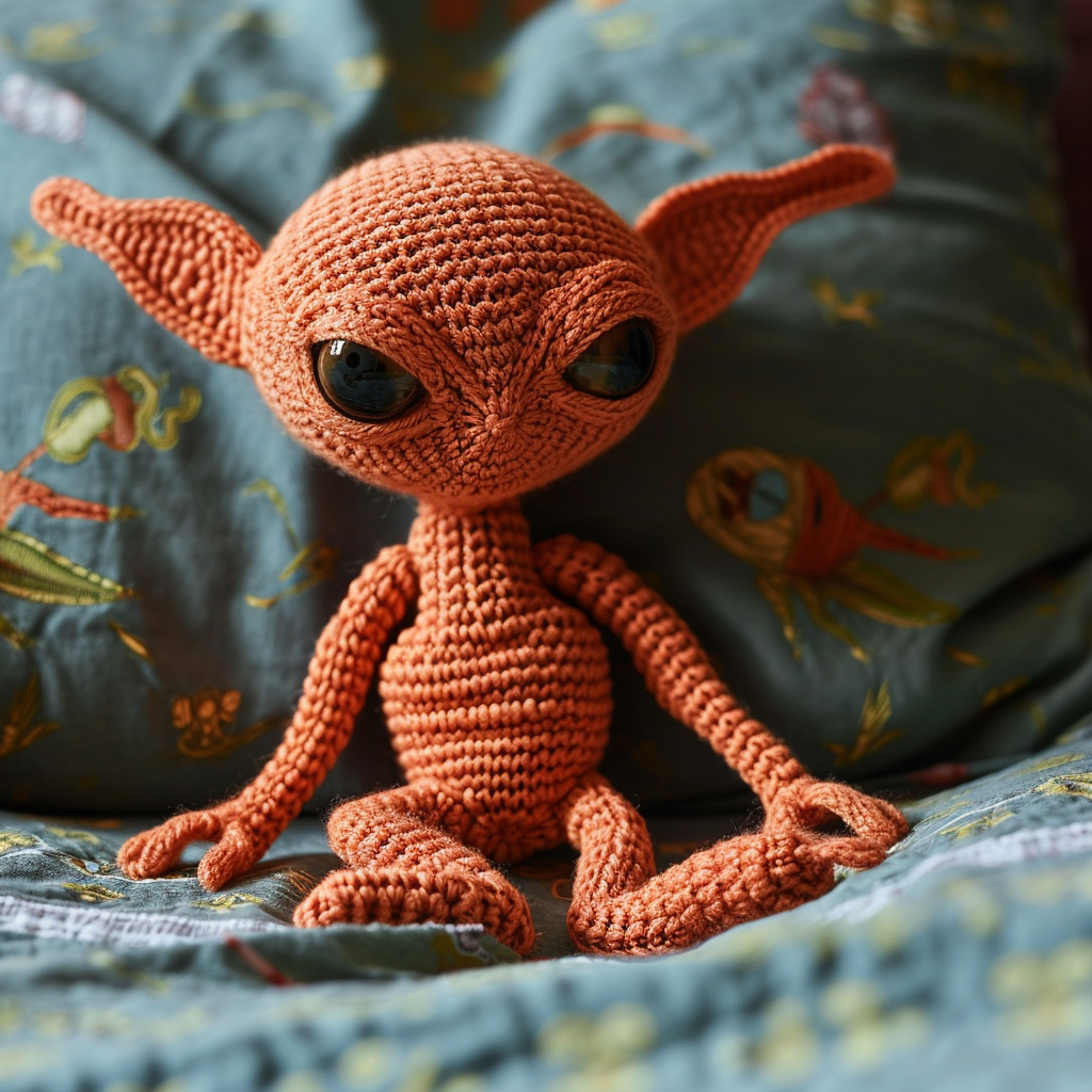 Knitted toy in shape of friendly alien