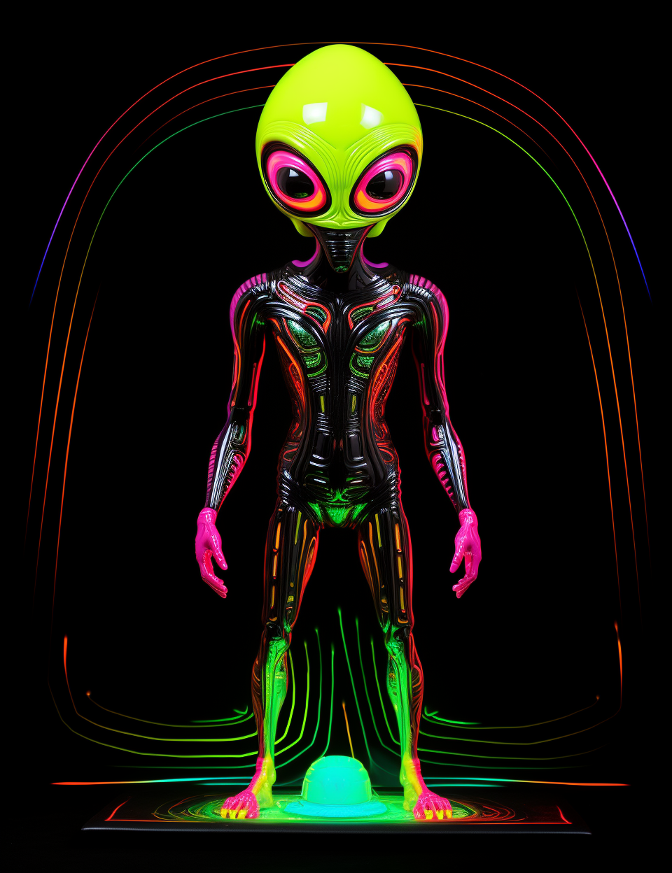 Friendly alien on black background