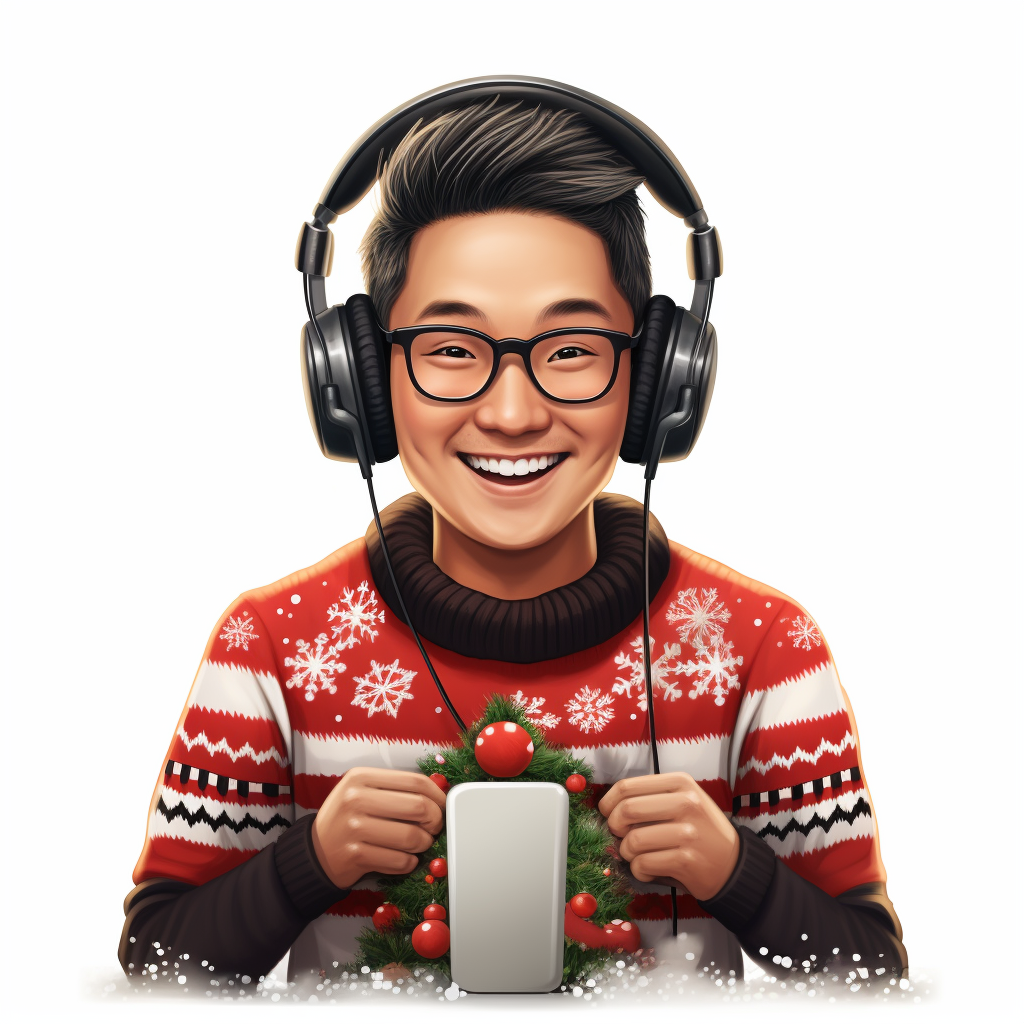 Asian receptionist with festive holiday sweater