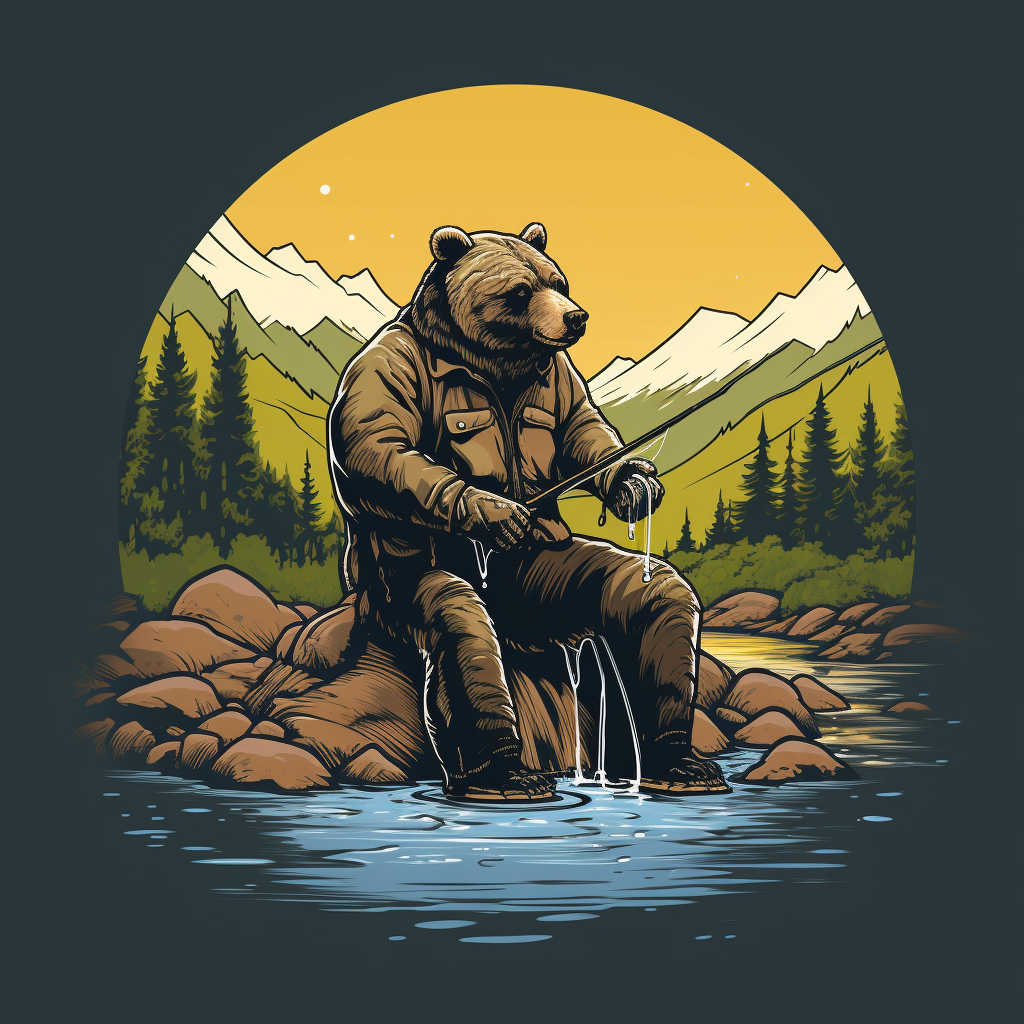 Friendly bear wearing waders fishing in Colorado