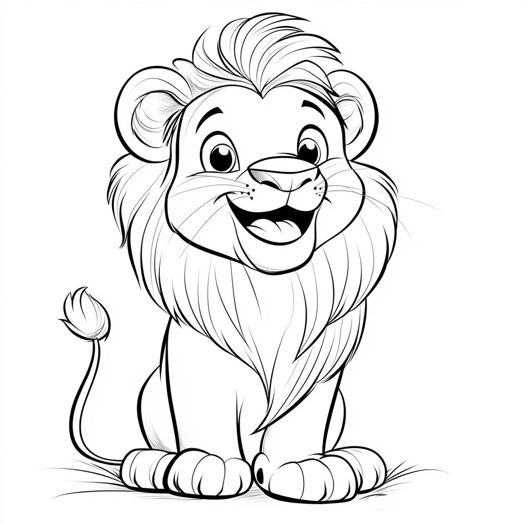 Smiling chubby lion character outline