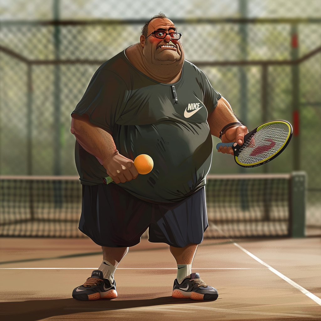 Friendly giant playing pickleball with black shorts and nike shirt