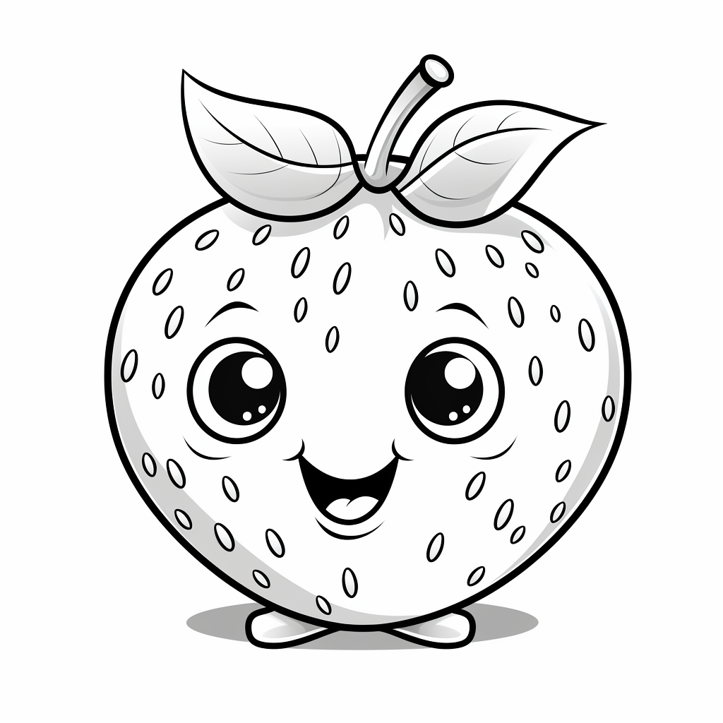 Coloring Page of a Friendly Happy Strawberry