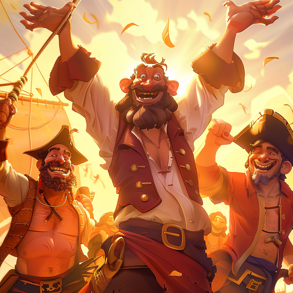 happy friendly pirates crew monkey