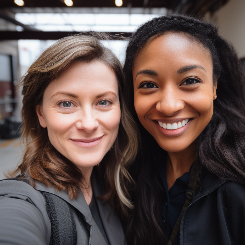 Two friendly professional women posing together