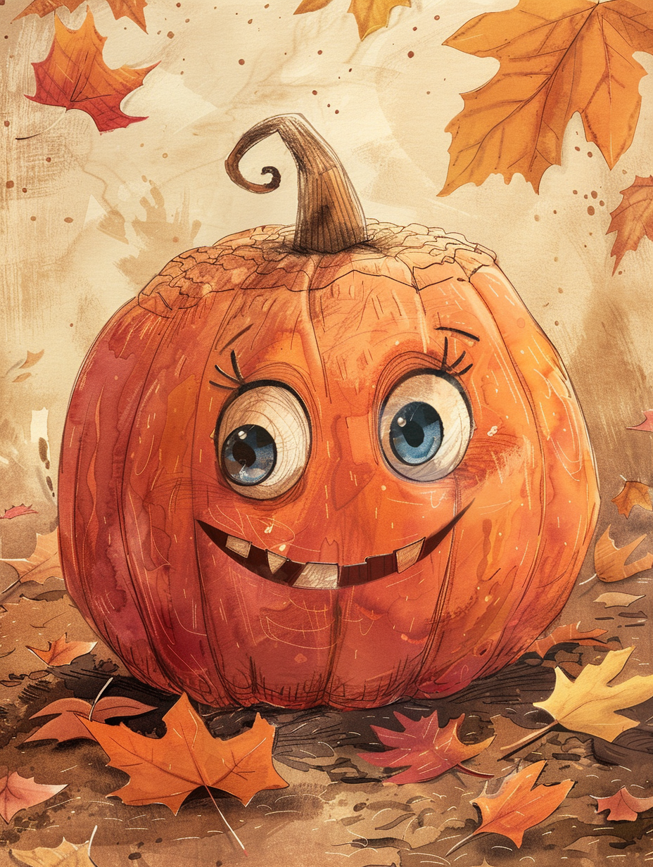 cute pumpkin character with glowing face