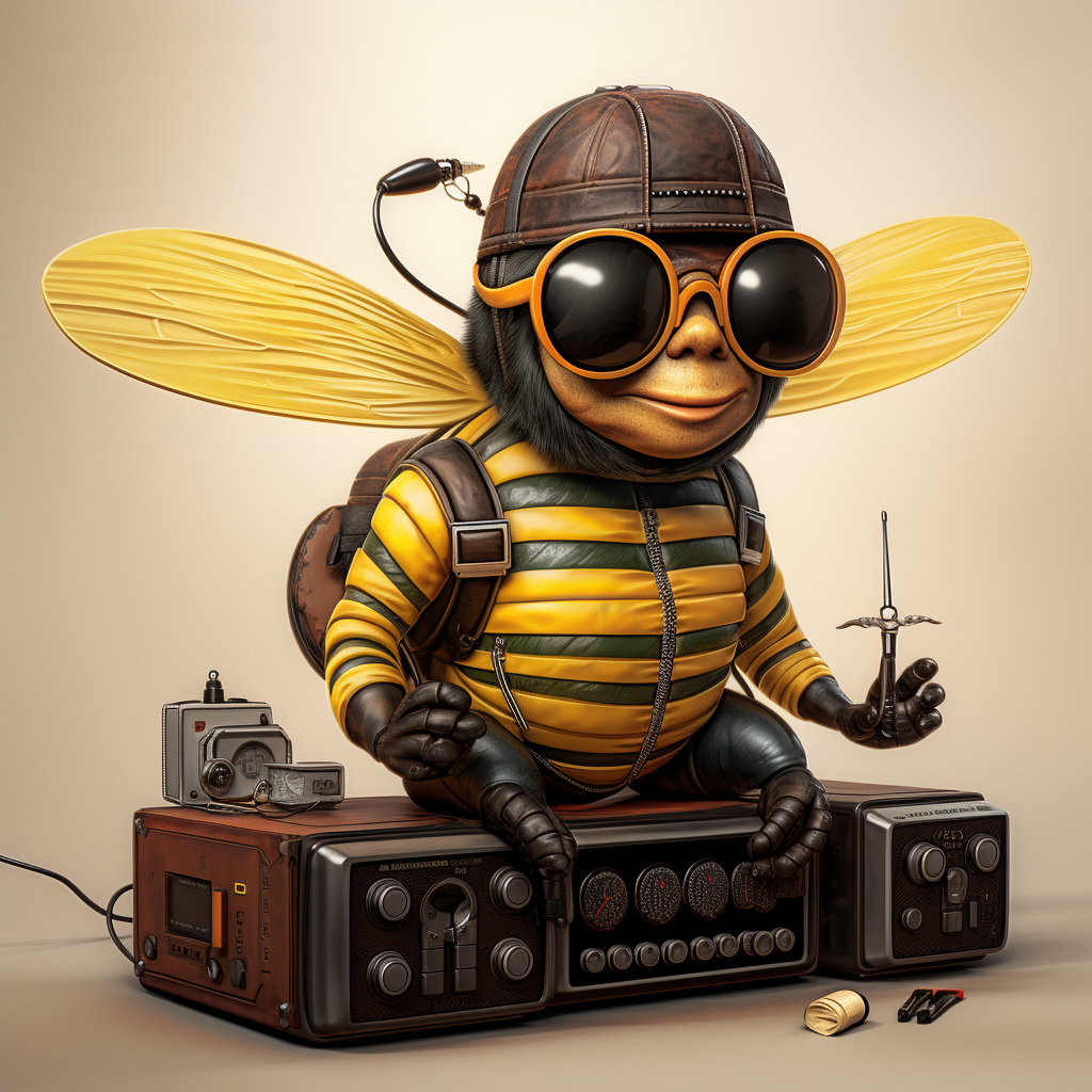 3D drawing of a friendly smiling fly dressed as a bee