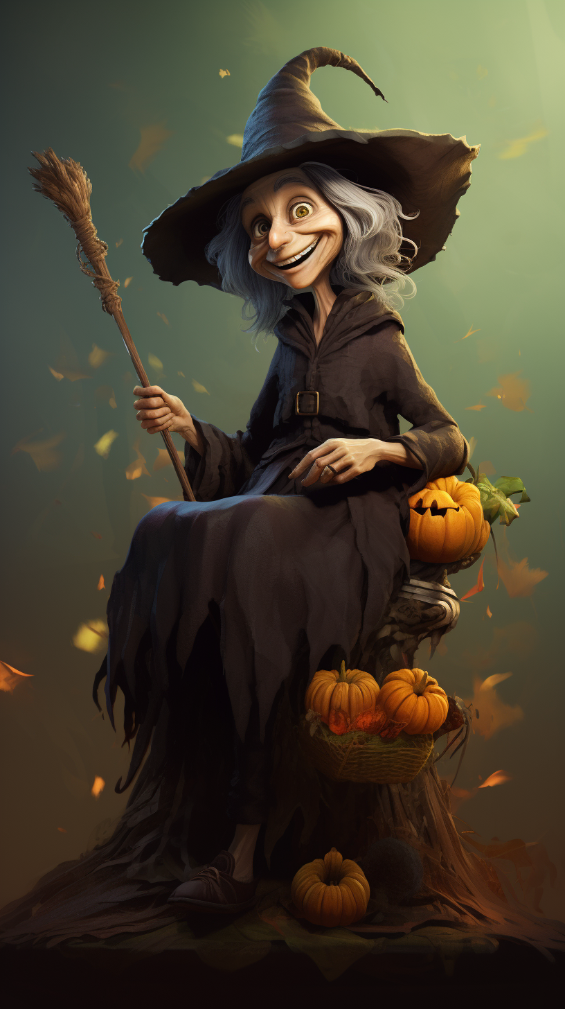 Friendly witch on a Vietnamese broom