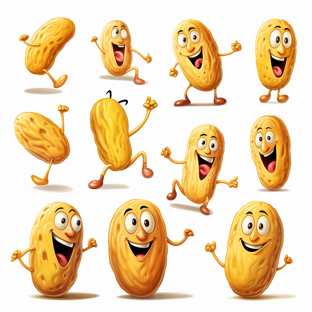 Cheerful peanut character in various poses