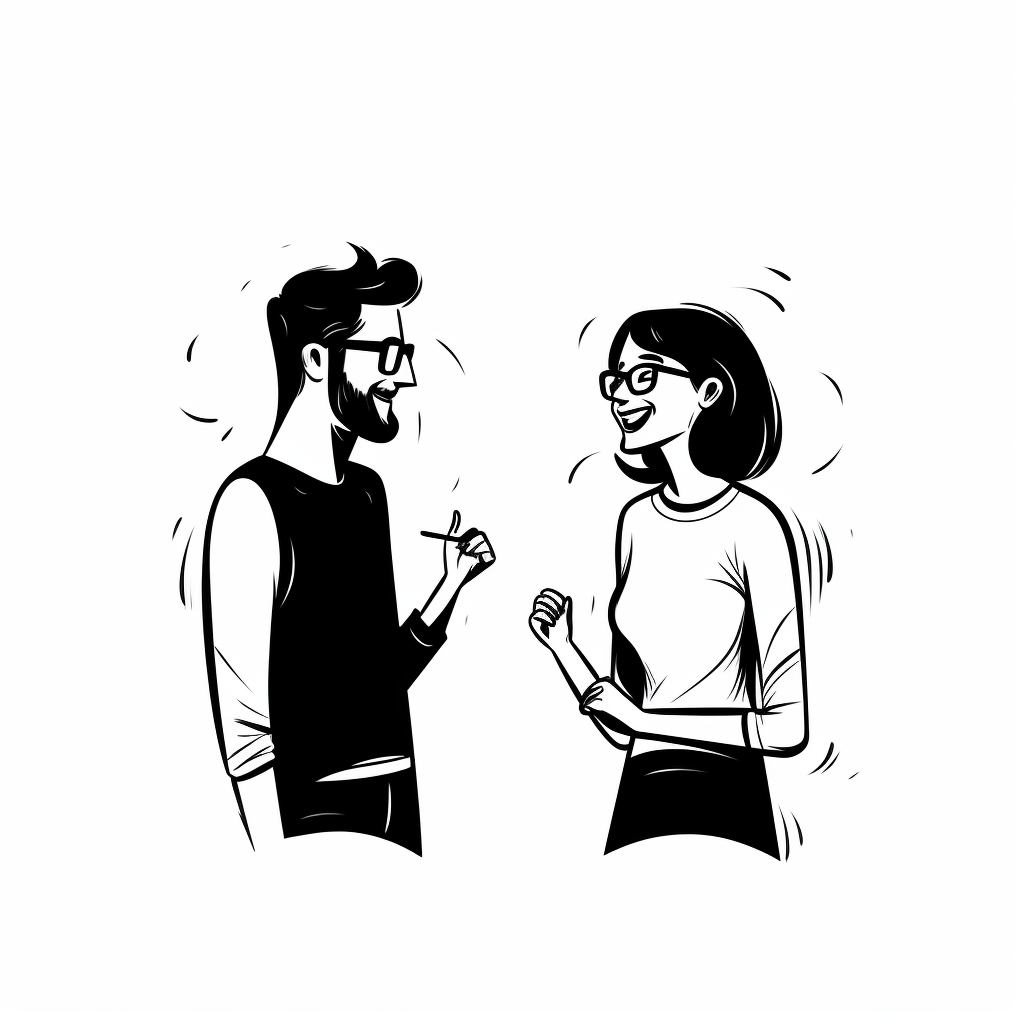 Male and female coworkers having a friendly chat