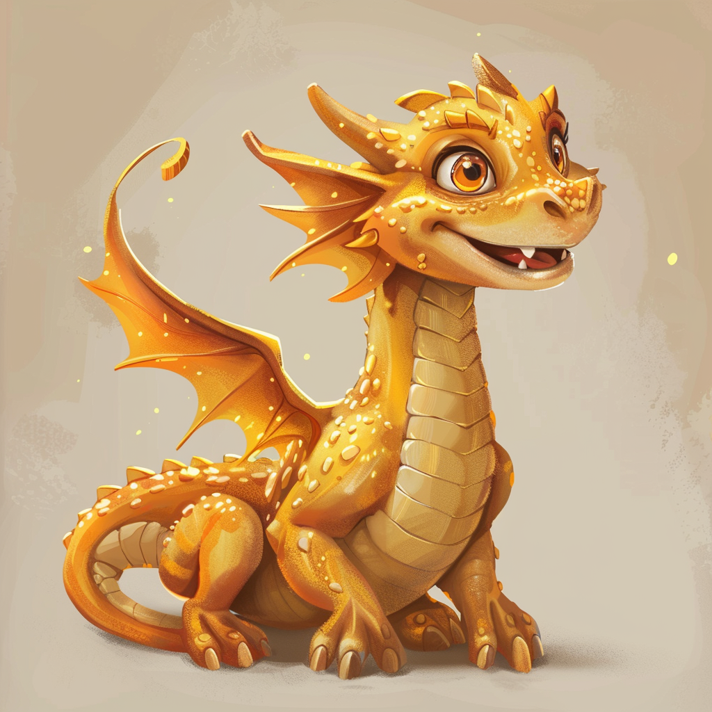 friendly gold dragon smiling illustration