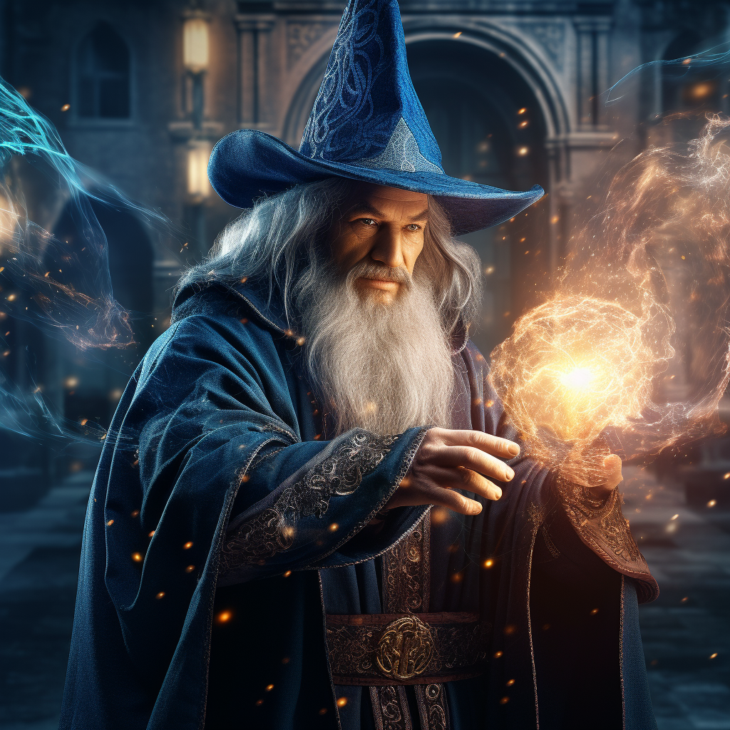 Cinematic wizard performing mesmerizing magic spell