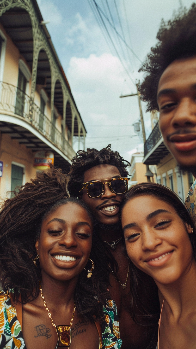 diverse group friends selfie New Orleans