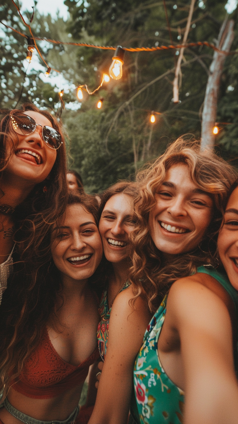 friends partying in garden selfie