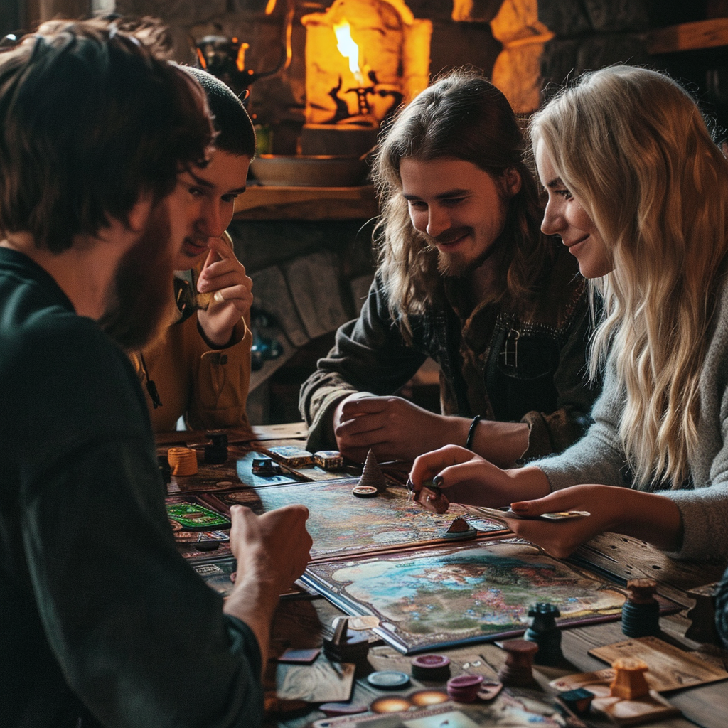 group of friends playing The Witcher board game