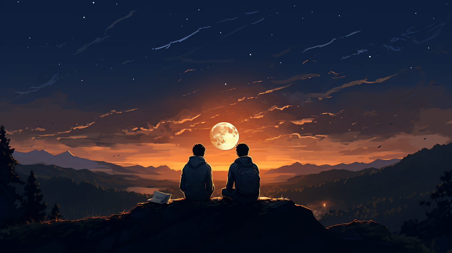 Three friends enjoying a moonlit evening