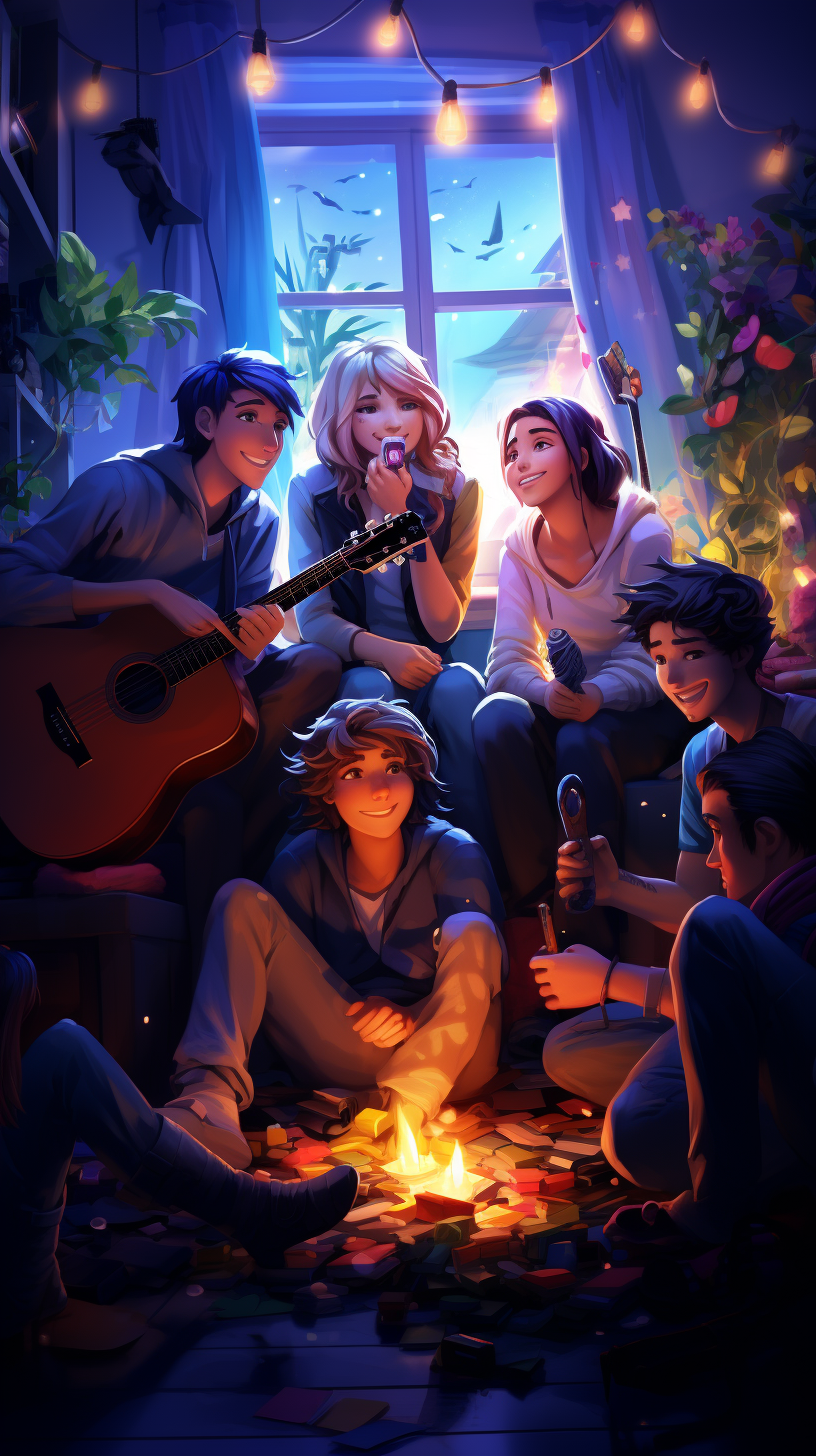 Group of friends enjoying music together