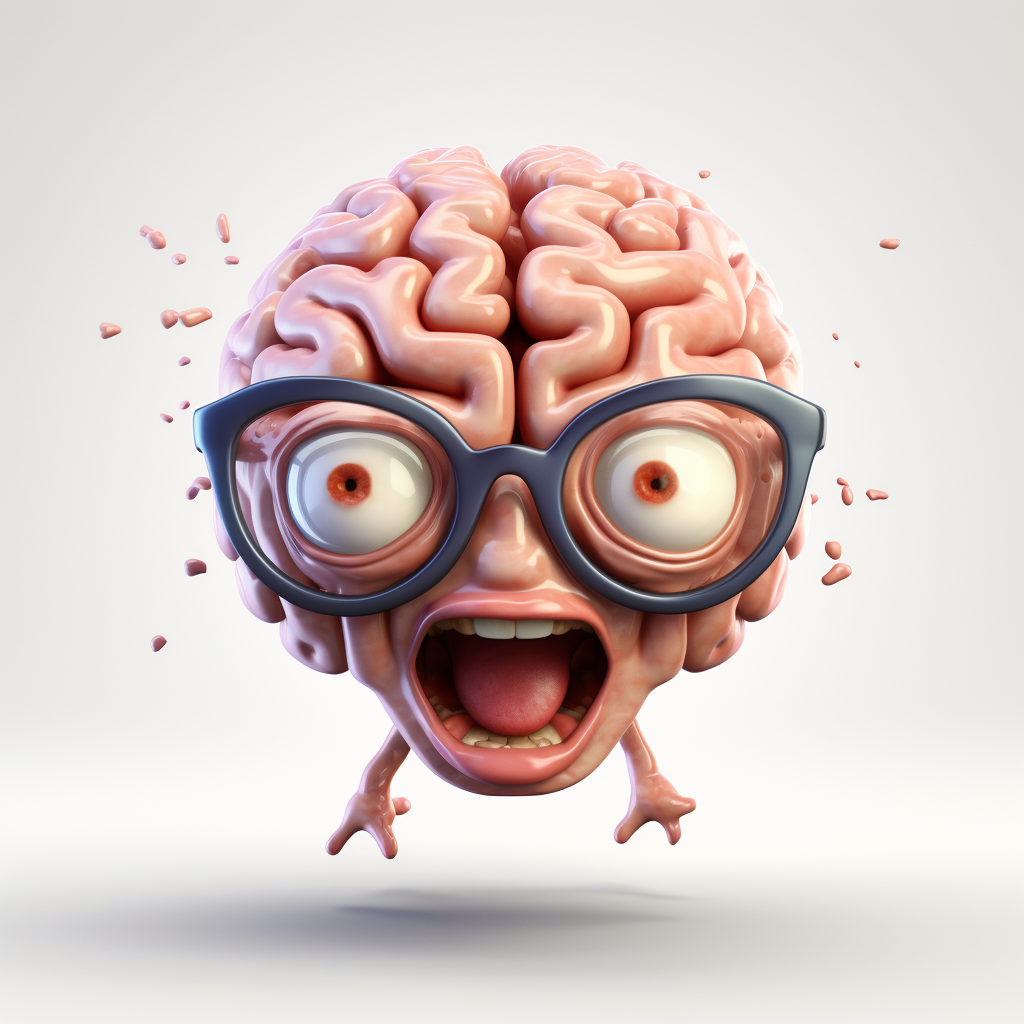 Frightened brain with glasses