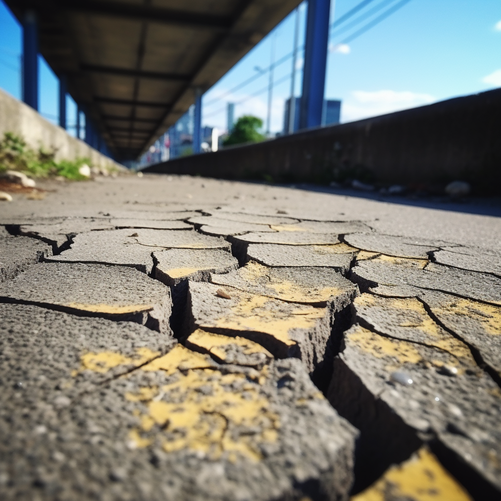 Frightened face on long sidewalk