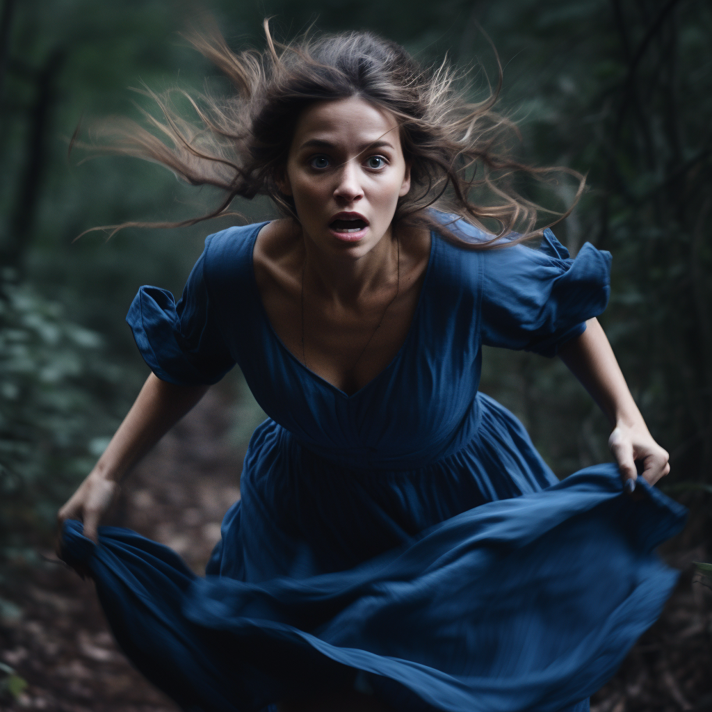 Woman Running in Blue Dress