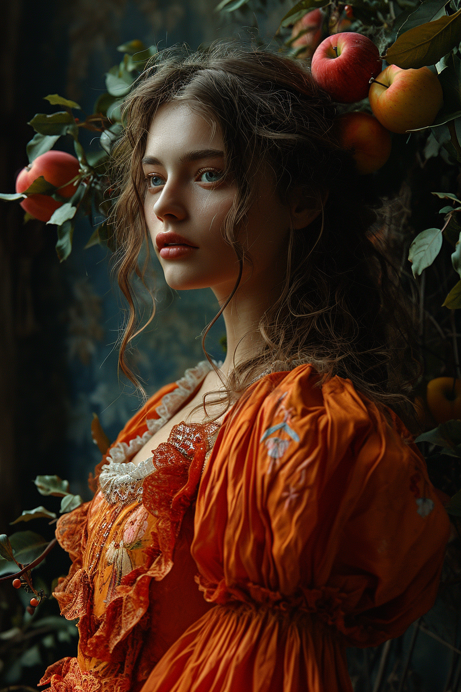 Stunning woman with an apple for a head