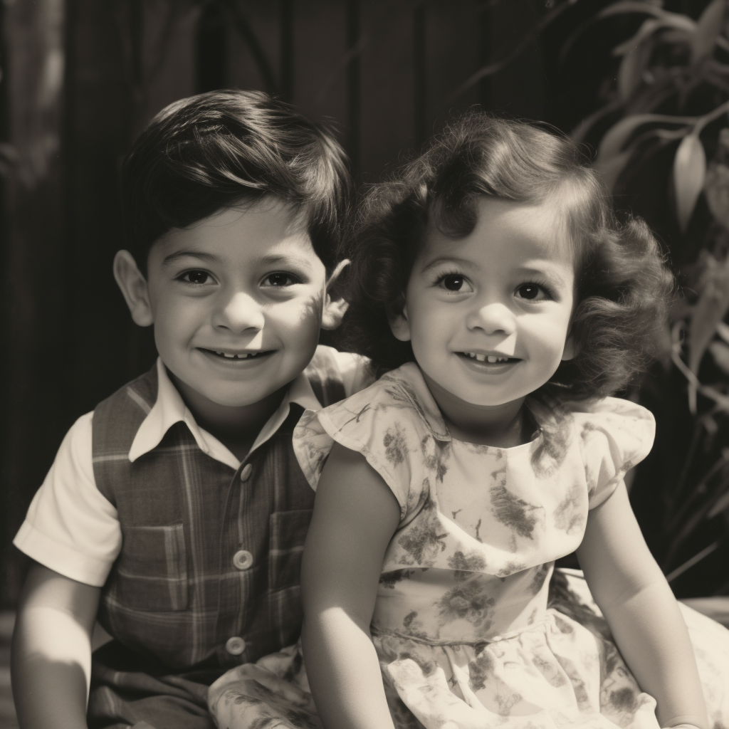 Candid photo of Fritzi and Sal, toddler siblings