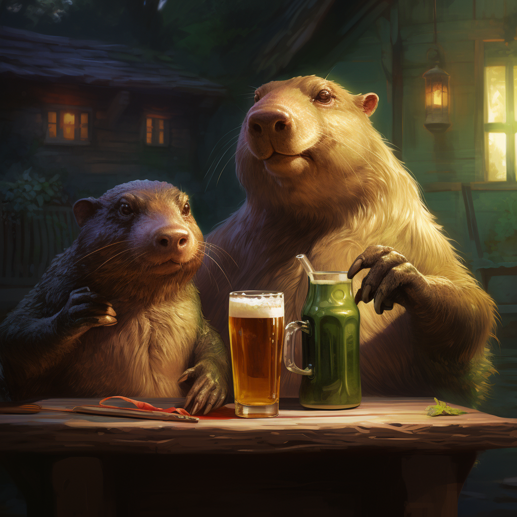 Frog and Capybara enjoying a refreshing beer