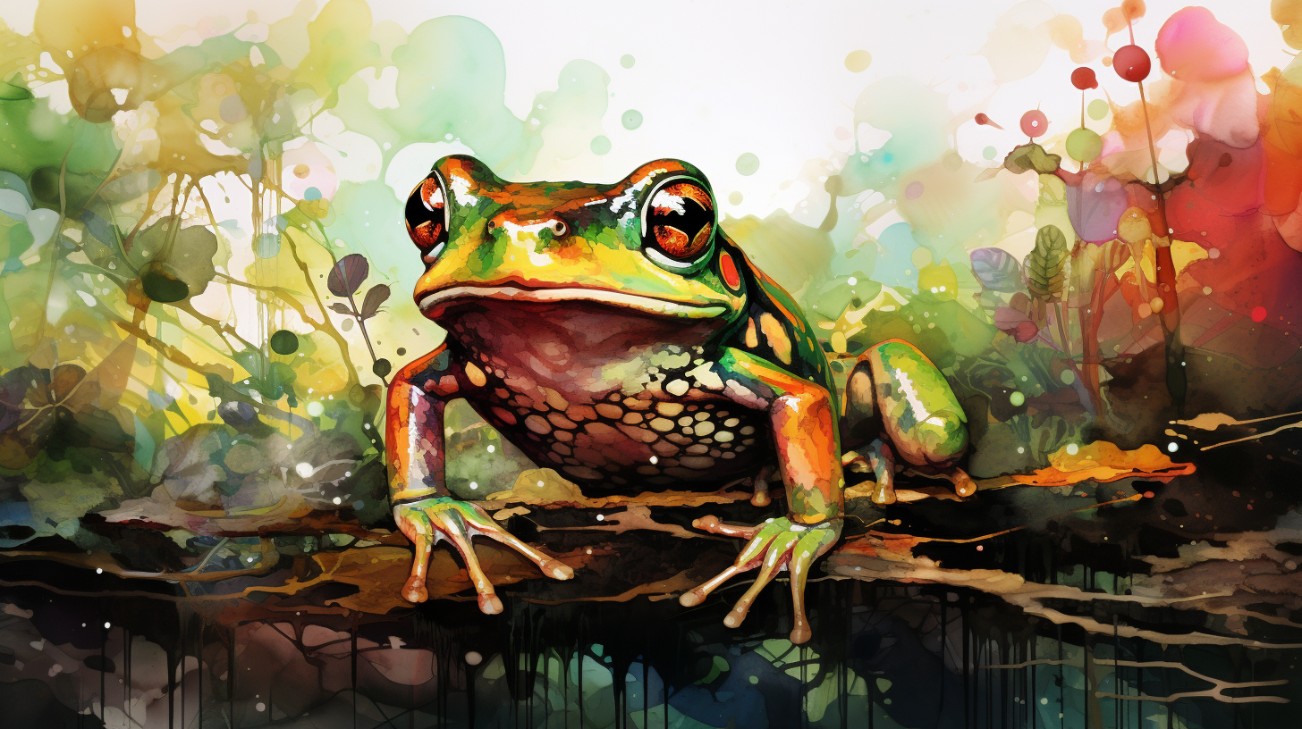 Beautiful frog in a forest artwork