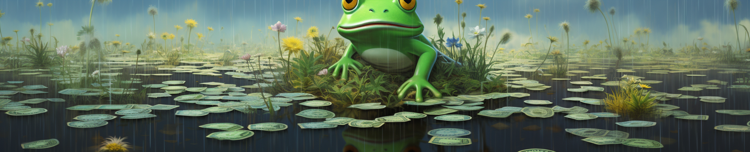 Frog in Pond with Raining Money