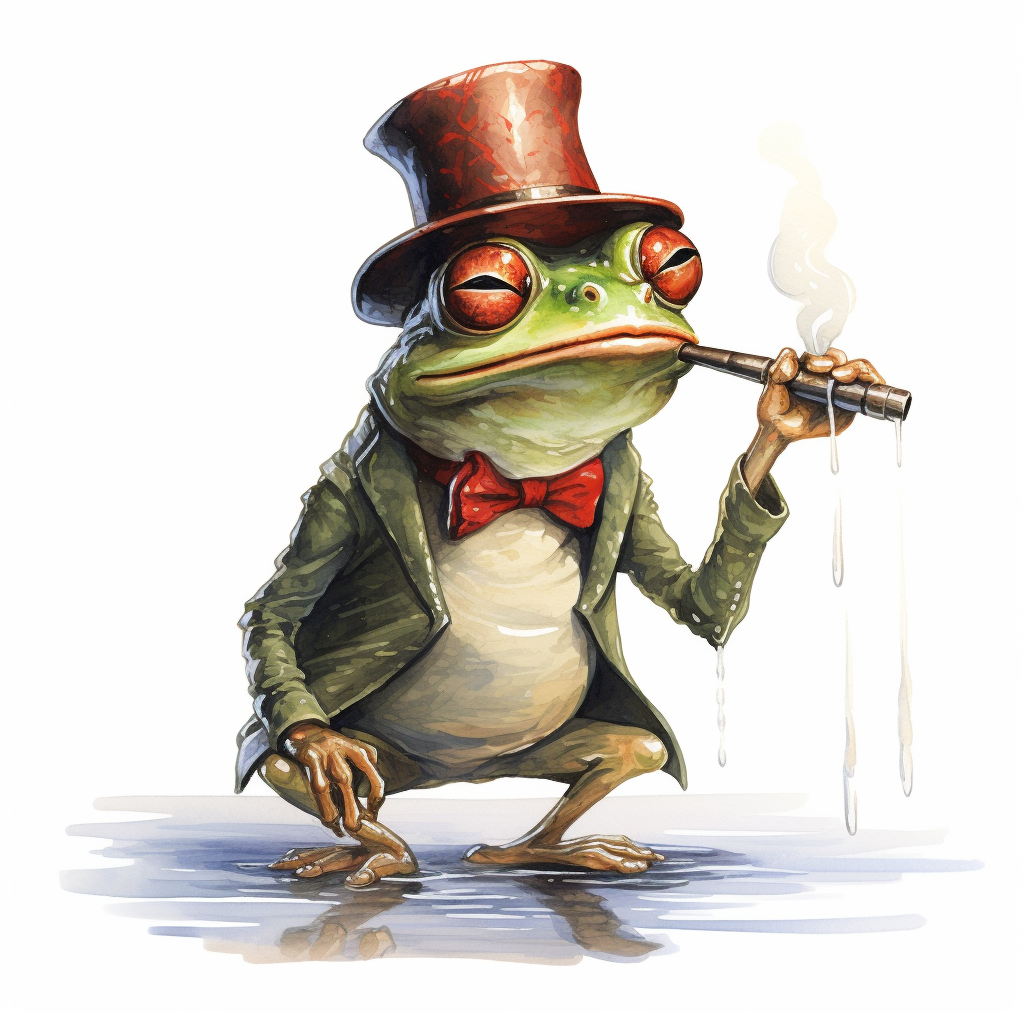 Cartoon frog with whistle, hat, and eyeglass