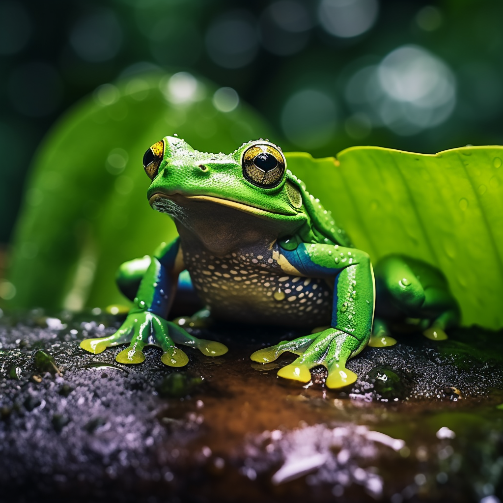 Frog on Green Leaf