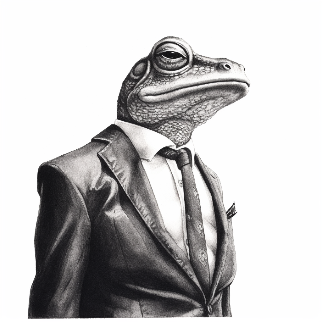 Frog in a suit on white background